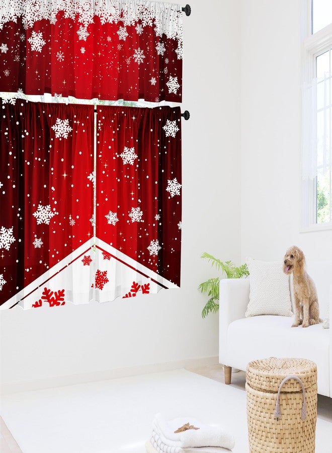 SUNWISHA Christmas Snowflake Curtain Valance Set - Red Gradient Dancing Snowflakes - Festive Kitchen/Bedroom Windows Decor - 52x18 & 36x26 inch - Image 3